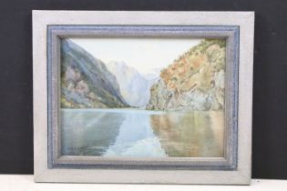 Fred R Fitzgerald, The Narrows Naero Fiord ( Nærøyfjord ), watercolour, signed lower left, titled in
