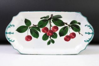 19th century Wemyss Pottery Rectangular Plate, hand painted with cherries, green hand painted mark