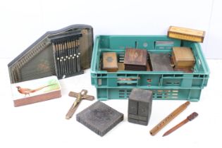 Collection of 20th Century wooden boxes to include tea caddy, carved wooden puzzle box, Art