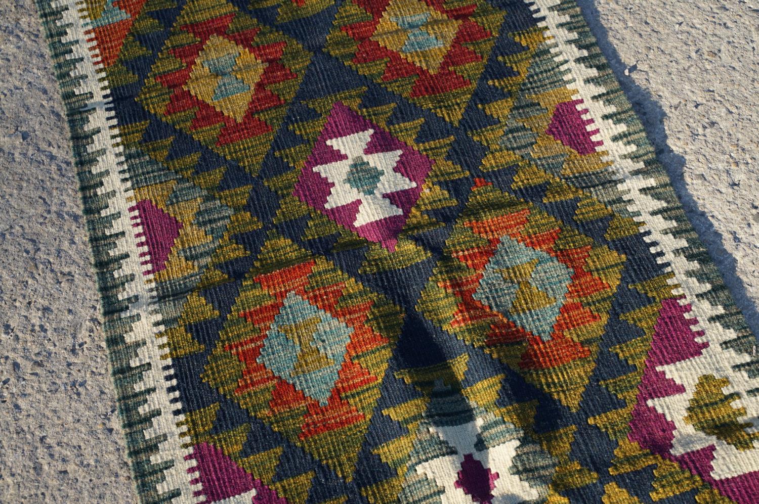 Woollen hand knotted Maimana Kilim runner rug, 288cm x 75cm - Bild 3 aus 6