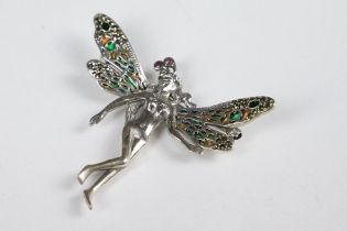 Silver and plique a jour winged cherub figure in the form of a brooch