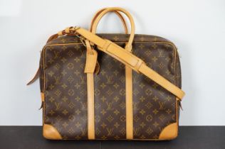 Louis Vuitton - Porte documents voyage briefcase bag having monogramed body with tan leather handles