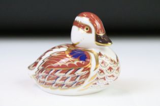 Royal Crown Derby duck paperweight with gold stopper