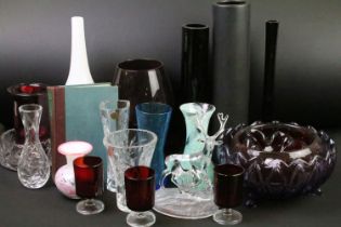 Assorted 20th Century glass to include Caithness (unmarked), Mdina, Chzech glass, cased glass vases,