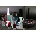 Assorted 20th Century glass to include Caithness (unmarked), Mdina, Chzech glass, cased glass vases,