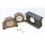 Gilbert, USA, japanned mantel clock, the dial set between two pairs of columns with faux marble