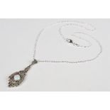 Silver marcasite and opal paneled pendant necklace in the art deco style