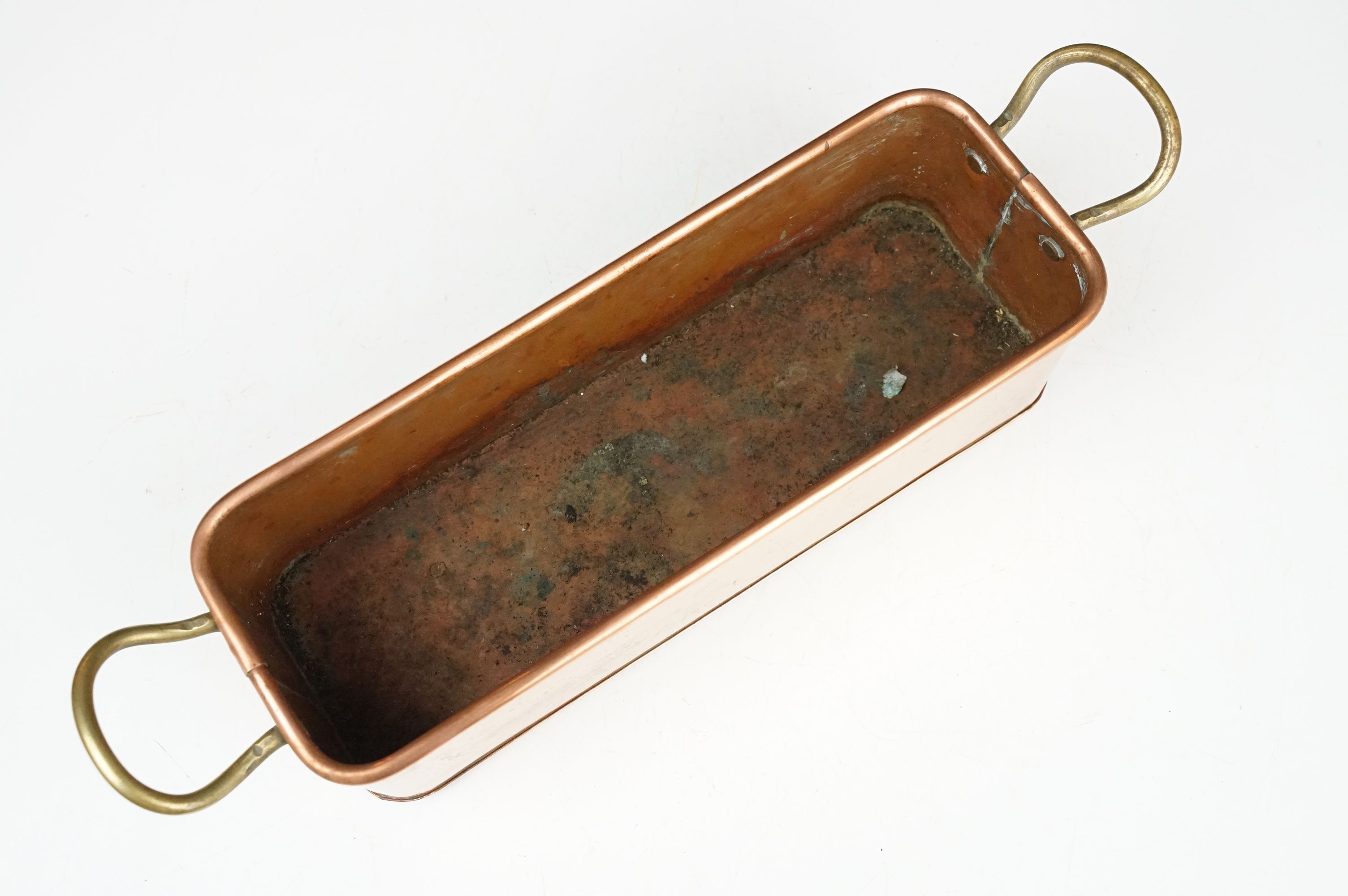 Copper Rectangular Planter with rolled rim and two brass loop handles, 39cm long - Bild 3 aus 5