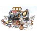 Assorted 20th Century metal ware to include silver plated items, wall barometers, modern goliath