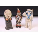 Three vintage painted cast iron money boxes to include Humpty Dumpty, saluting sailor & clown. (