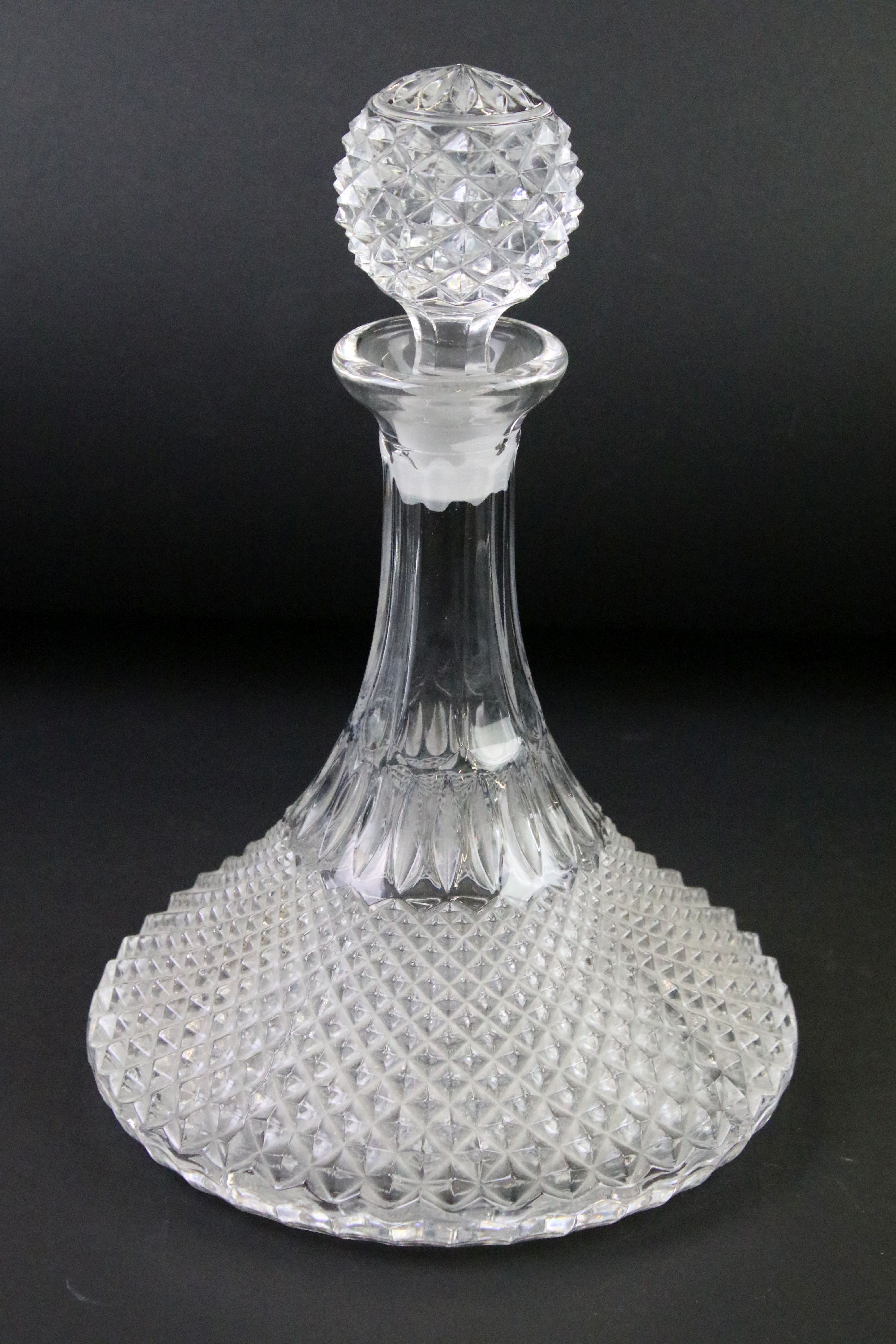 Four moulded / cut glass decanters to include a hobnail effect ships decanter, bell-shaped decanter, - Image 2 of 5