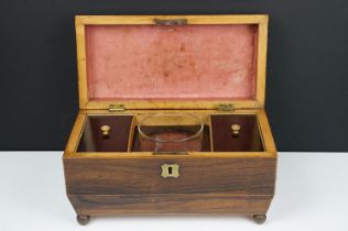 Late 19th / early 20th century rosewood sarcophagus tea caddy, the lid opening two two lidded