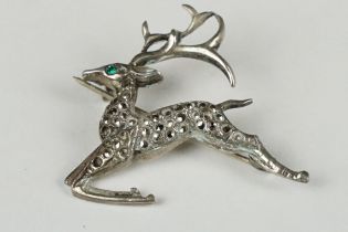 Silver and Marcasite Brooch in the form of a leaping stag