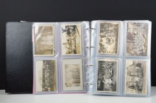 An album of First World War era photographic postcards depicting wounded soldiers, ward