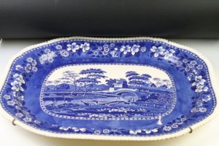 19th Century Copeland Spode's Tower larger blue and white transfer printed platter featuring a river