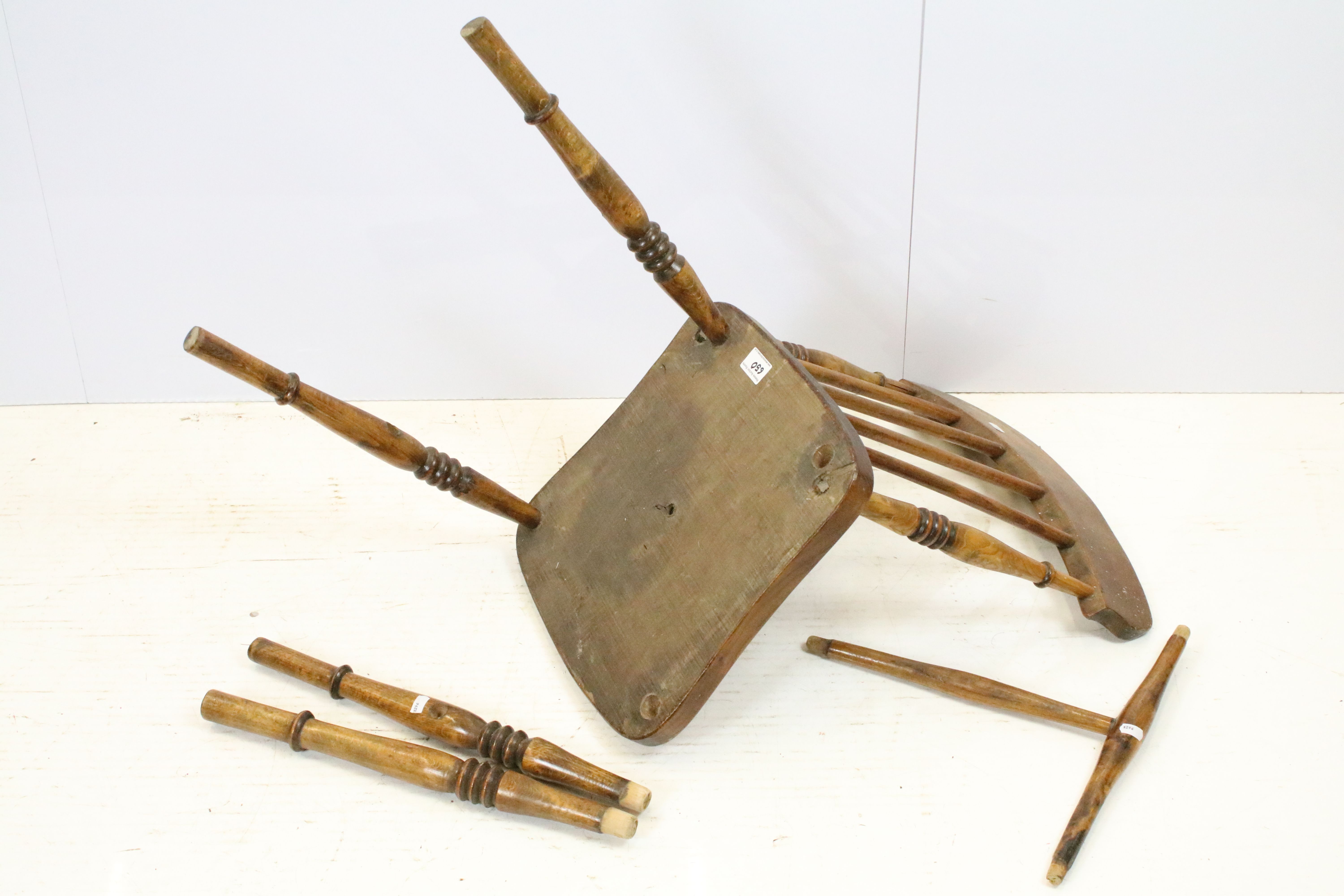 Set of three early 20th century oak kitchen chairs, 84cm x 36.5cm wide x 38cm deep (seat) and - Image 6 of 8