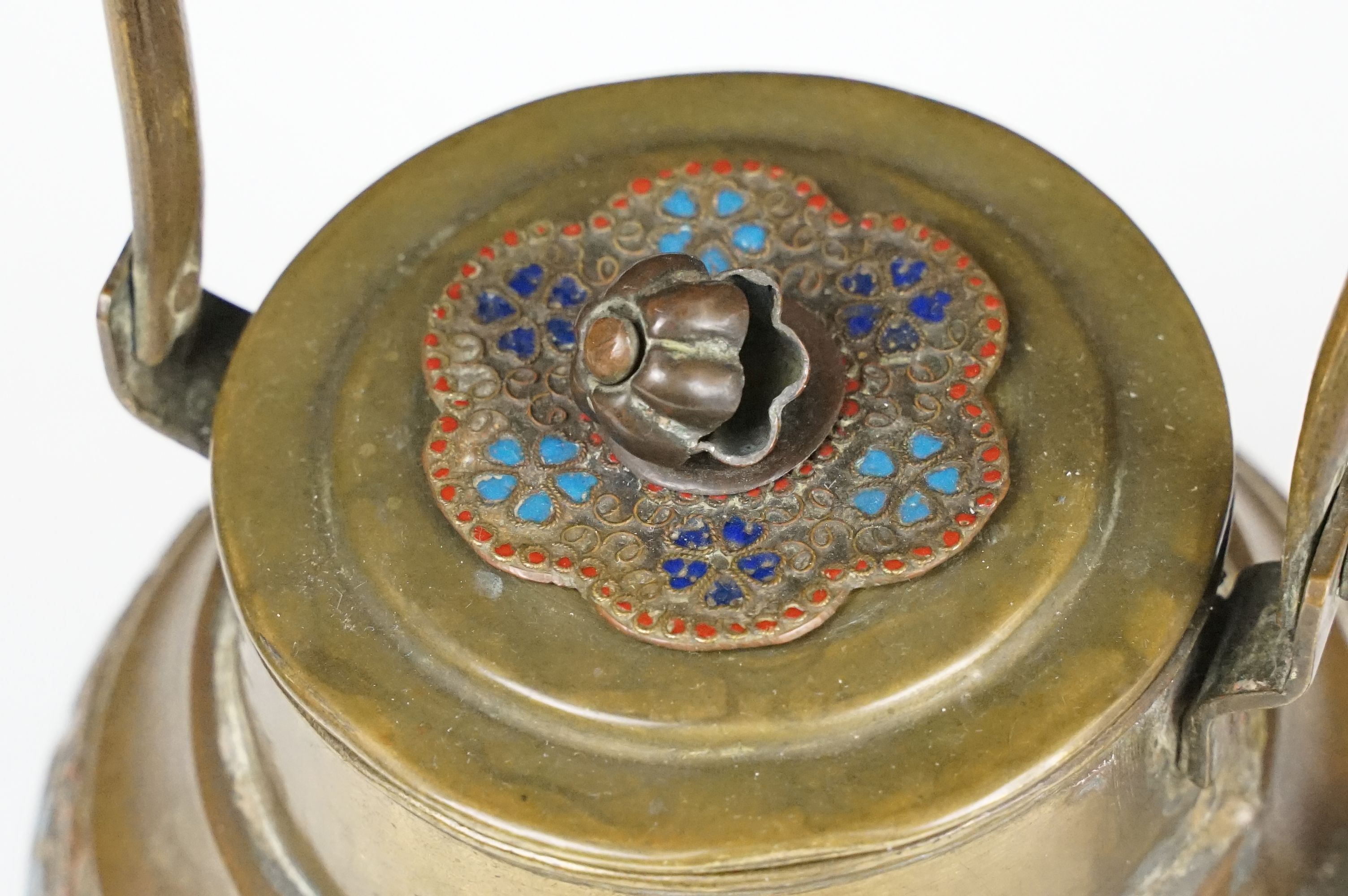 Chinese Bronze and Enamel Teapot, approx 18cm high - Image 4 of 8