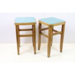 Pair of vintage beech wood kitchen stools, 52cm high