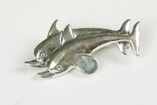 Silver dolphin brooch