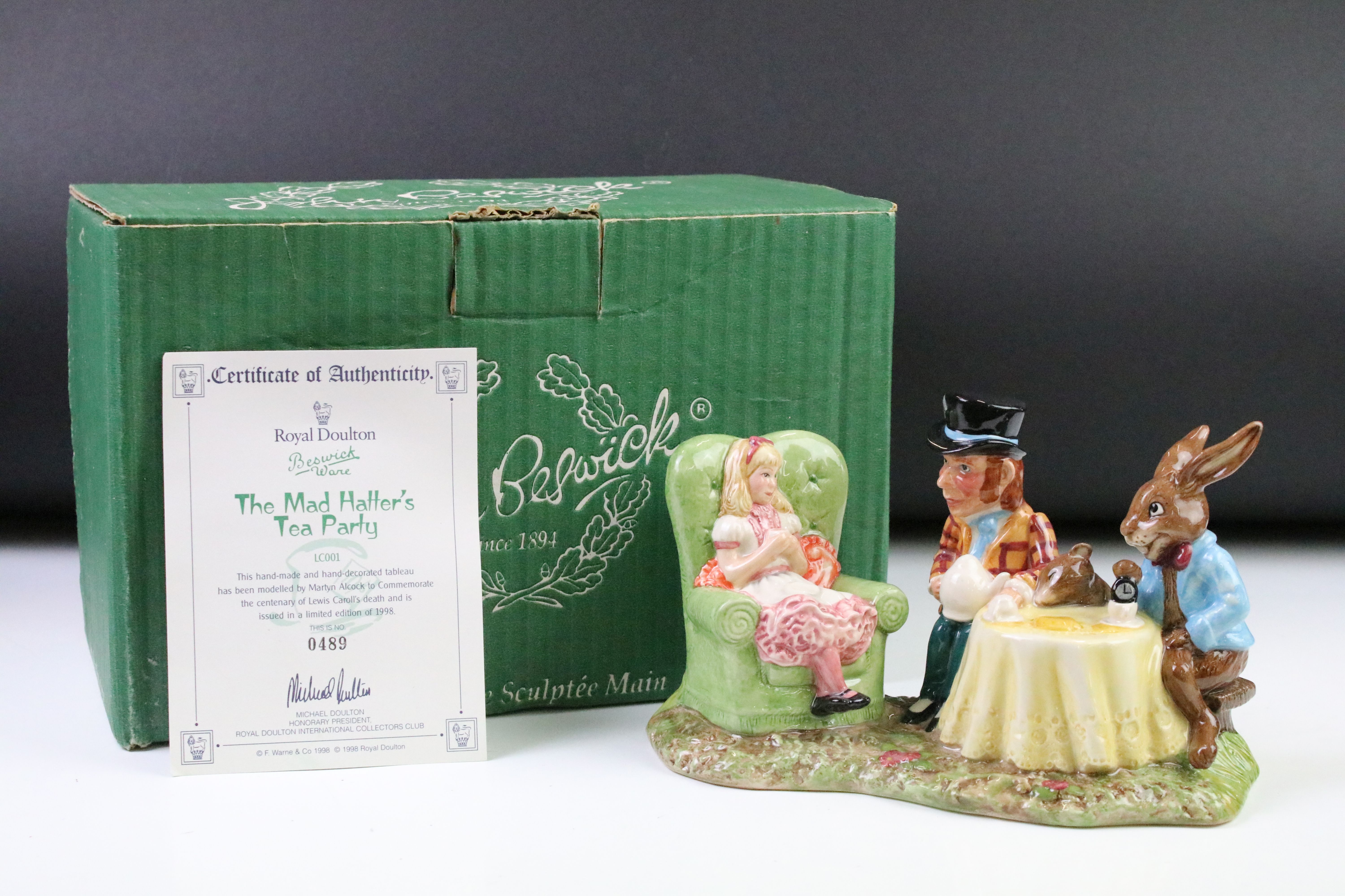 Royal Doulton Beswick ware ' The Mad Hatter's Tea Party ' figurine group in original box with - Image 2 of 9