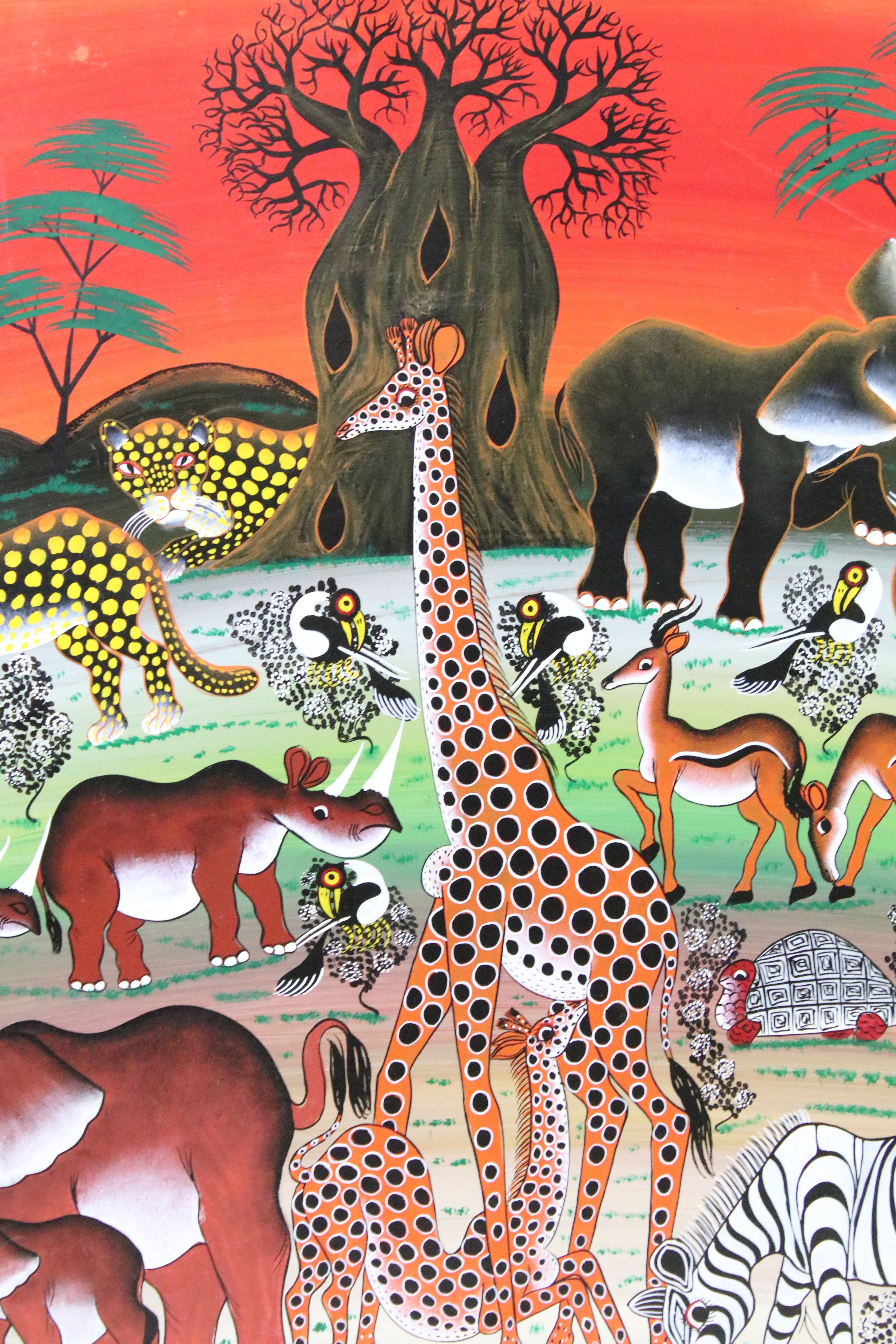 Daimu Zuberi, Tinga Tinga school study of African animals, acrylic on cotton, signed lower right and - Image 2 of 5