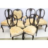 Set of six Victorian mahogany chairs, comprising: one chair with upholstered back and open arms,