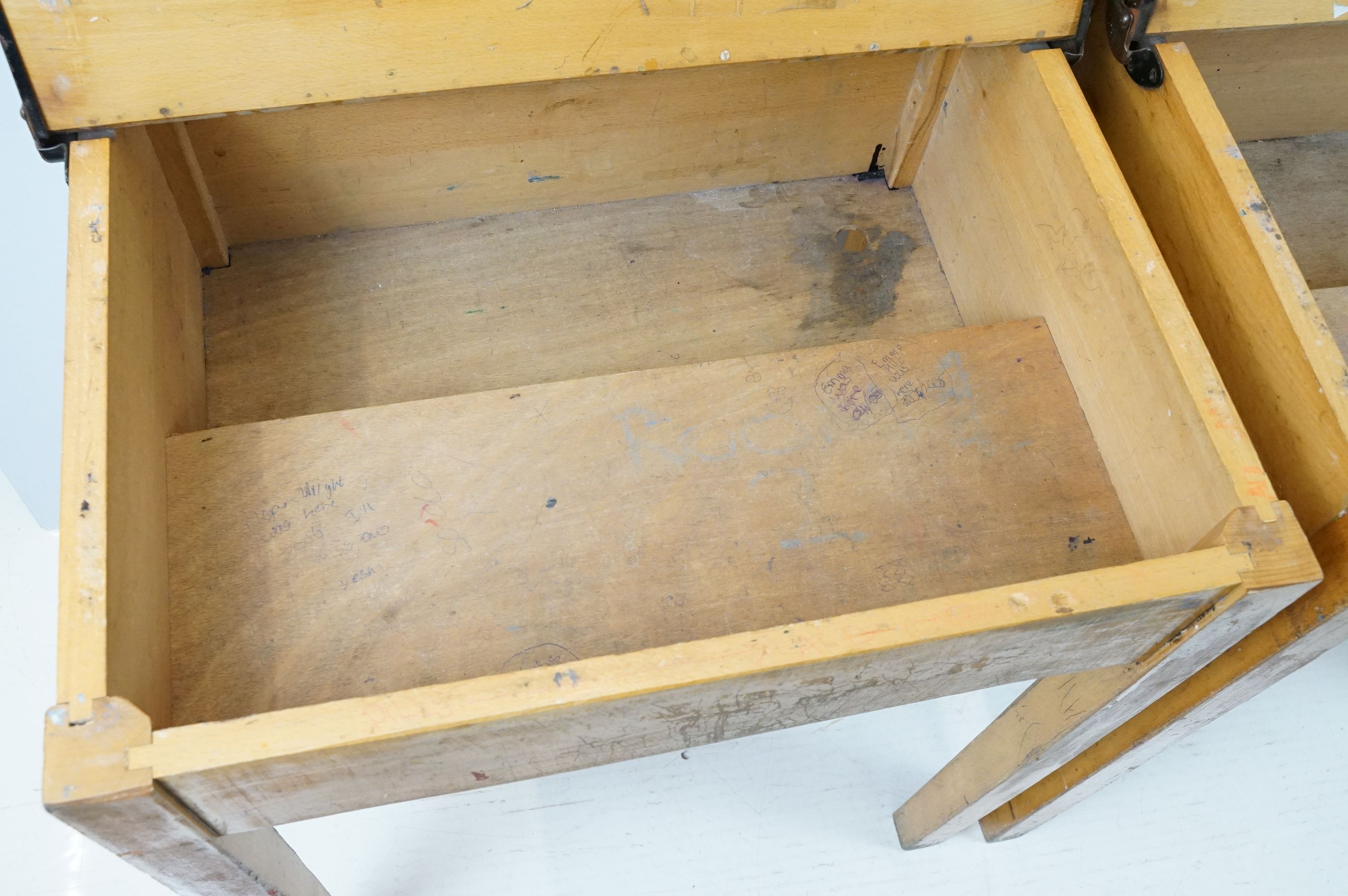 Two mid century school desks and chairs, the desks - 71cm high x 60.5cm wide x 50.5cm deep - Image 6 of 14