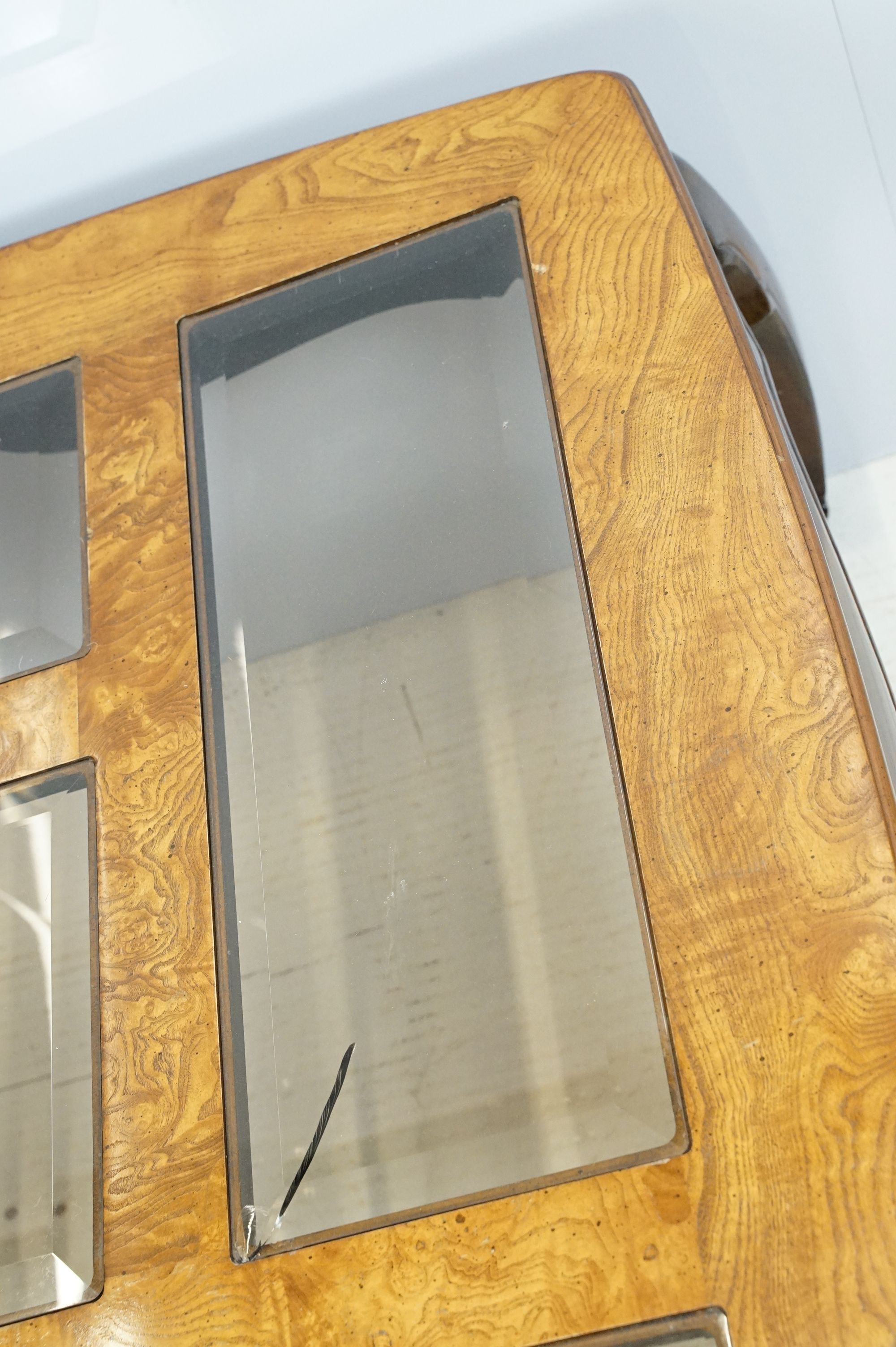 Walnut coffee table, in the Oriental style, with five bevelled glass panels, 44cm high x 96.5cm wide - Image 4 of 11