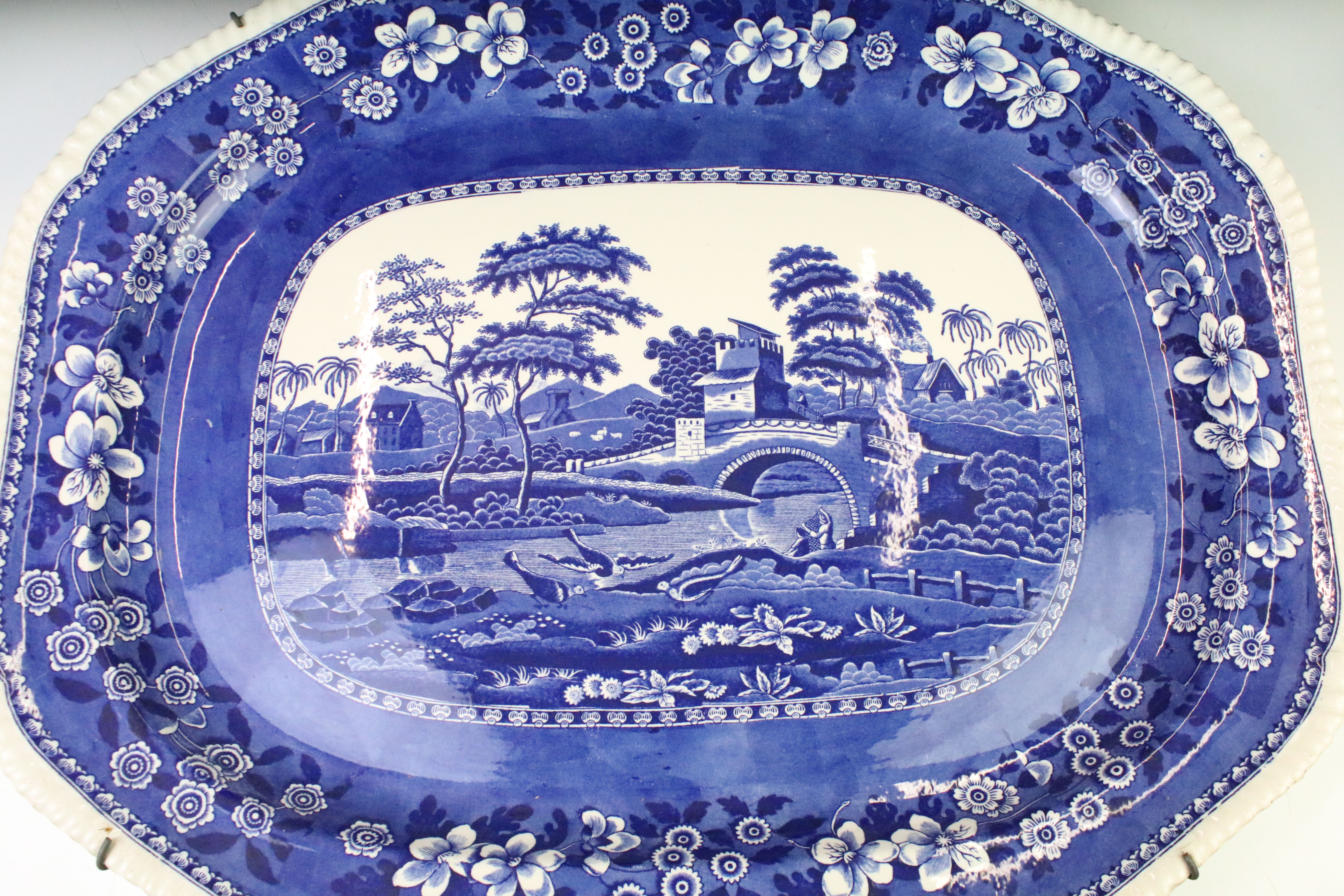 19th Century Copeland Spode's Tower larger blue and white transfer printed platter featuring a river - Image 2 of 5