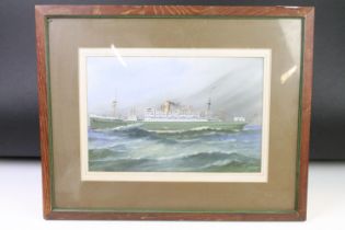 Framed nautical watercolour study of 1920s-1930s cargo and passenger ship, SS Esperance bay,