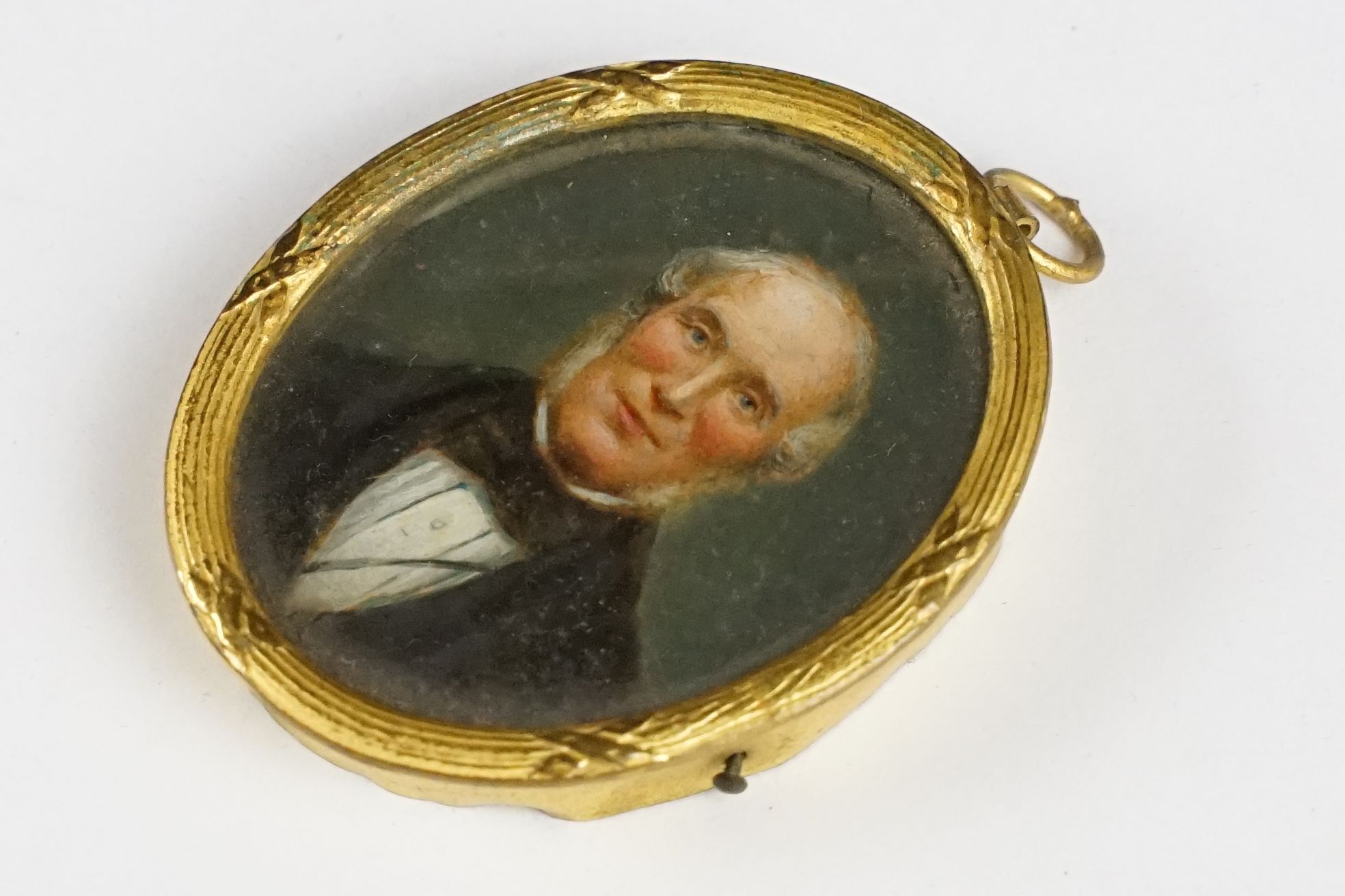 Pair of 19th century miniature portraits in oil, depicting a man and woman, gilt framed & glazed ( - Image 5 of 9