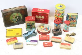 Collection of vintage tins, to include: 2 x Huntley & Palmer's Biscuits Noddy Cleans His Car,