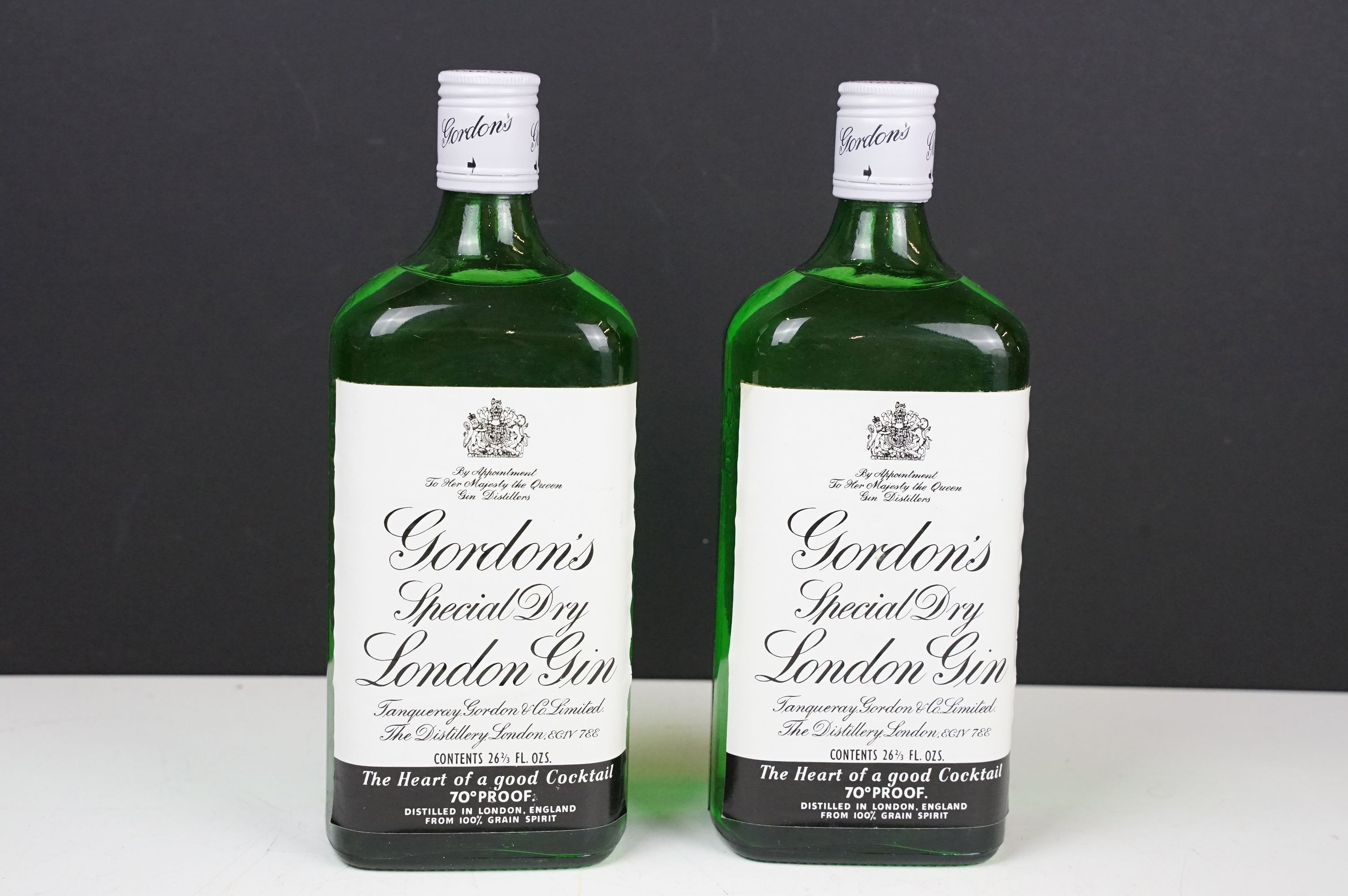 Two bottles of Gordon's Special Dry London Gin, each contains 26 2/3 FL. OZS