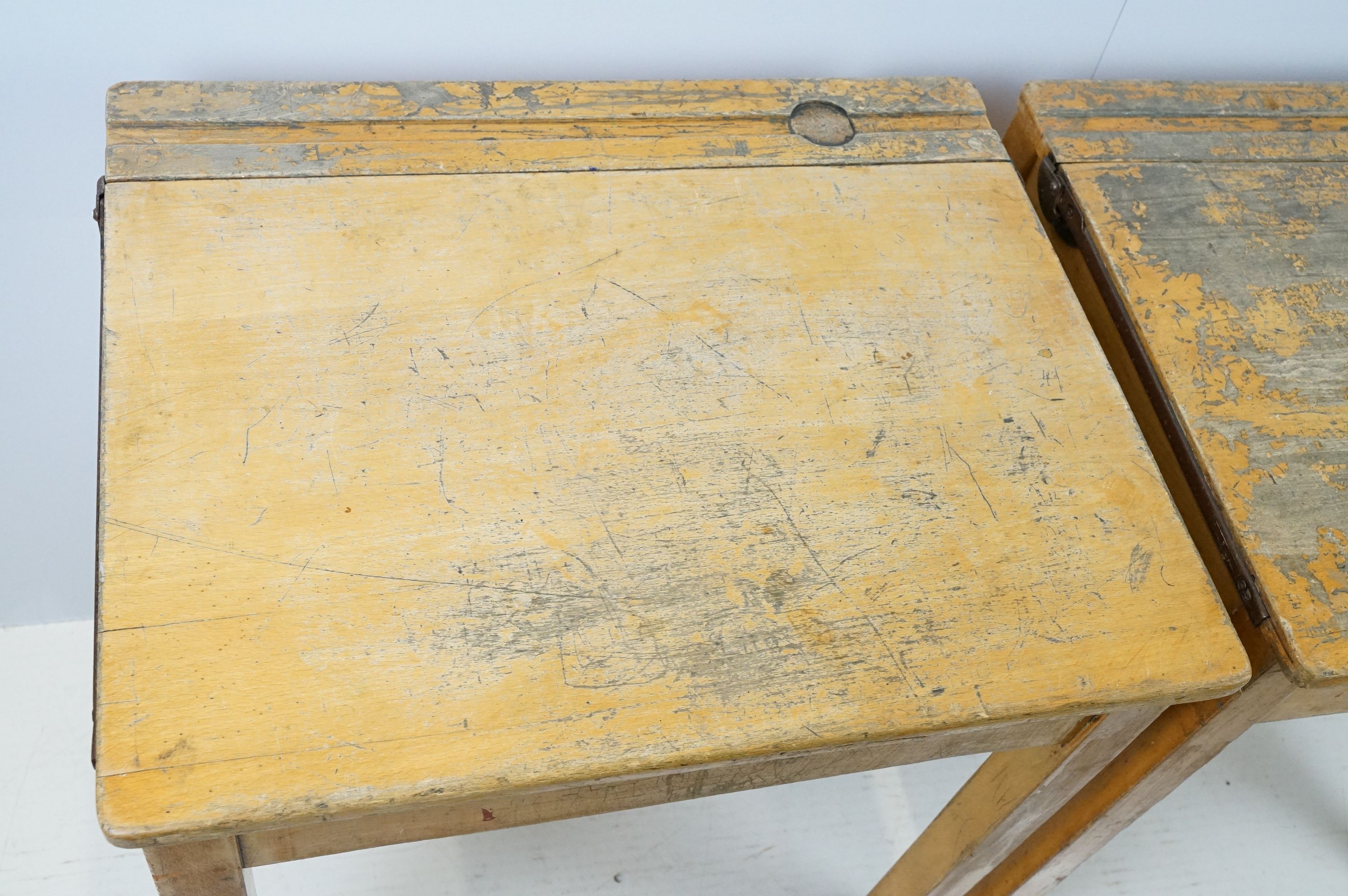 Two mid century school desks and chairs, the desks - 71cm high x 60.5cm wide x 50.5cm deep - Image 2 of 14