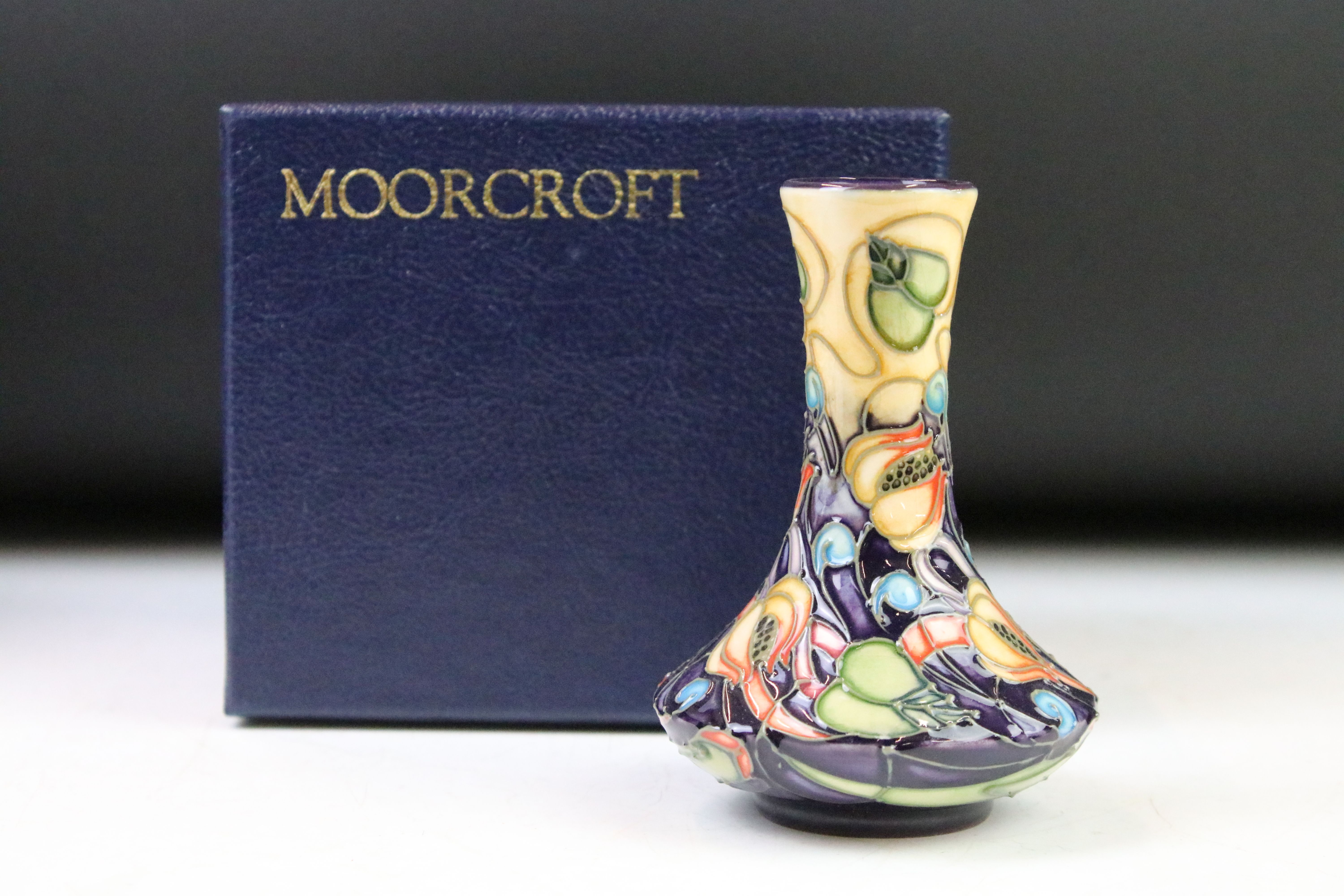 Two boxed Moorcroft pottery vases to include a Celtic Web vase (10.5cm high) and a 'Fruits' - Image 4 of 9