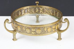 WMF Secessionist Brass and Glass Centrepiece Bowl of circular form with repousse decoration of