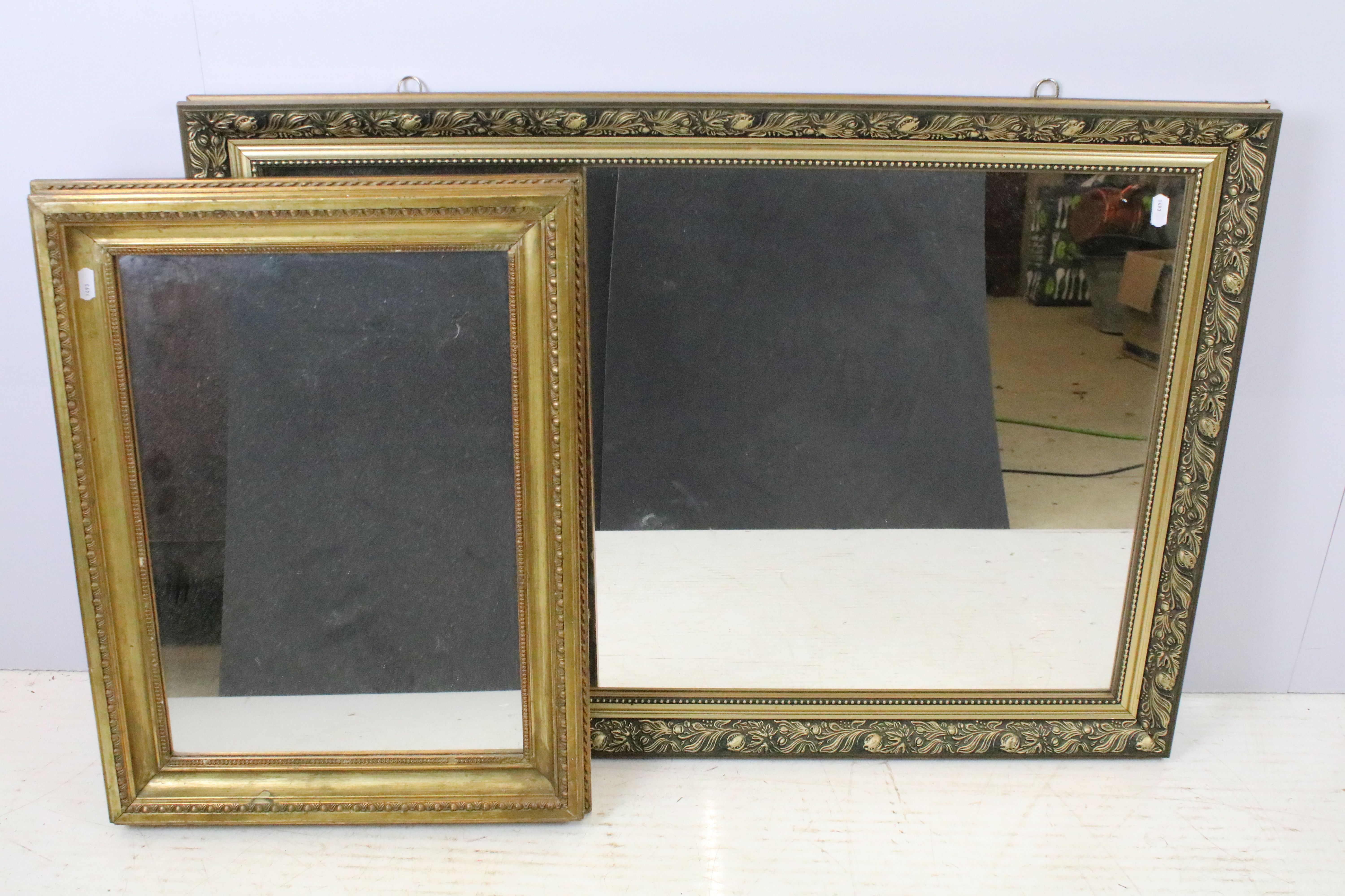 Early 20th century gilt framed wall mirror, 57 x 43.5cm together with another gilt framed mirror,