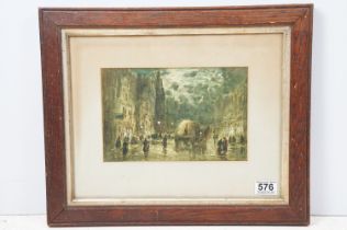 Early 20th century watercolour of a continental street scene with figures by moonlight, signed lower