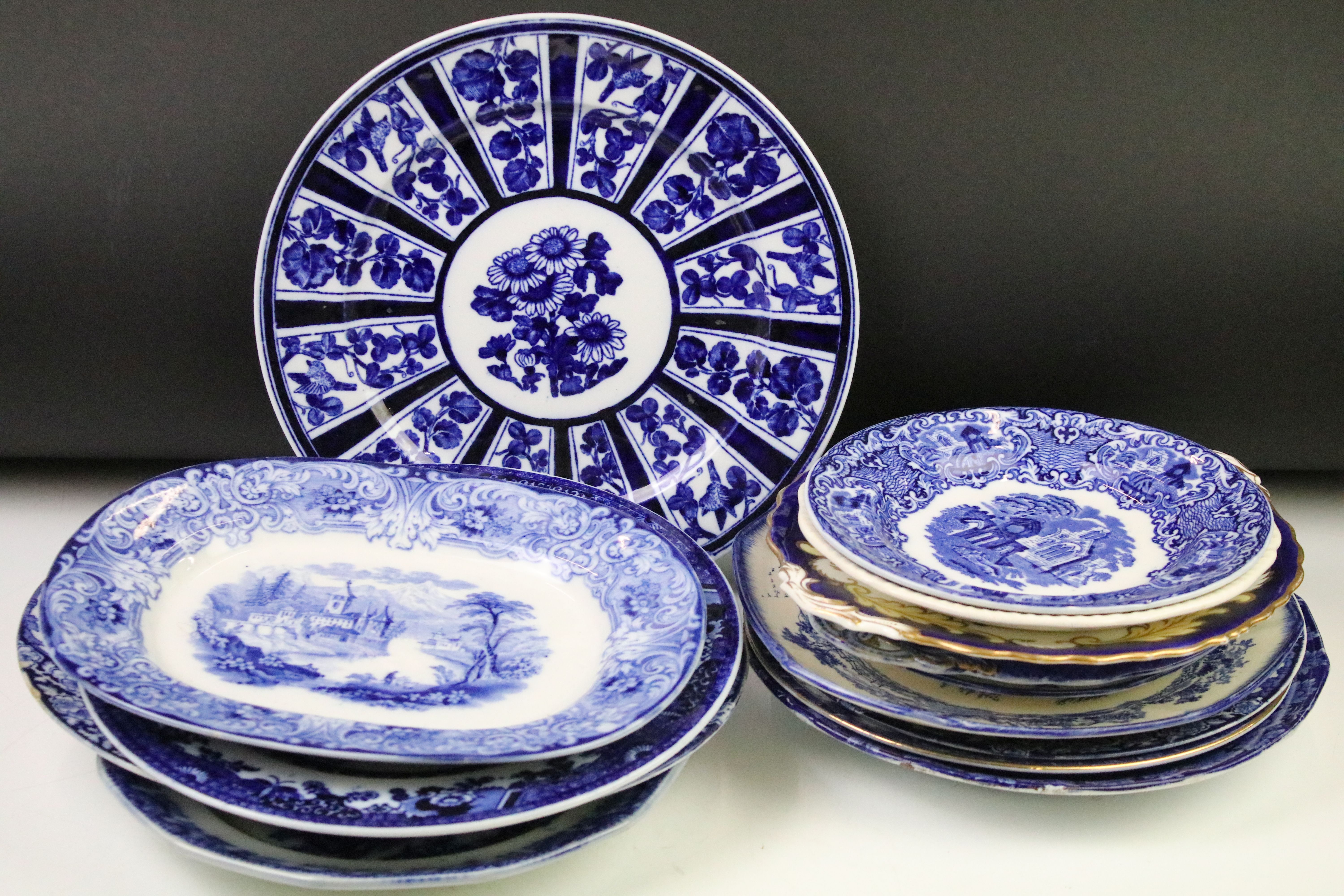 Collection of blue & white plates / dishes, mostly 19th century examples, to include Copeland - Image 2 of 11