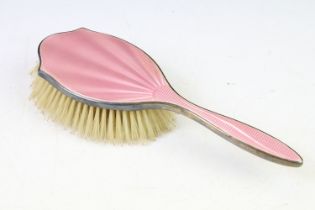 Early-to-mid 20th C pink guilloche enamel silver mounted hair brush, makers Adie Bros, approx 22cm