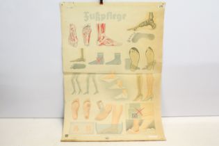 Mid 20th C Deutsches Hygiene Museum 'fußpflege' foot care anatomical / medical poster depicting