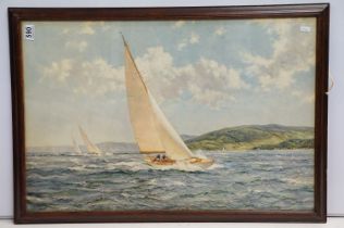 Framed and glazed picture "sailing off the Isle of Wight", approx 74cm x 49cm