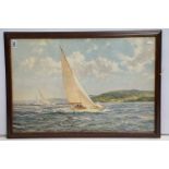 Framed and glazed picture "sailing off the Isle of Wight", approx 74cm x 49cm