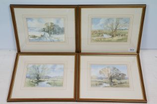 Four water colour paintings signed by Andy Le Poidevin titled 'Downland Snow', 'Slow Stream', 'Sunny