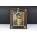 Napoleon oil on canvas painting set within an oak frame with adorned with brass eagles and the