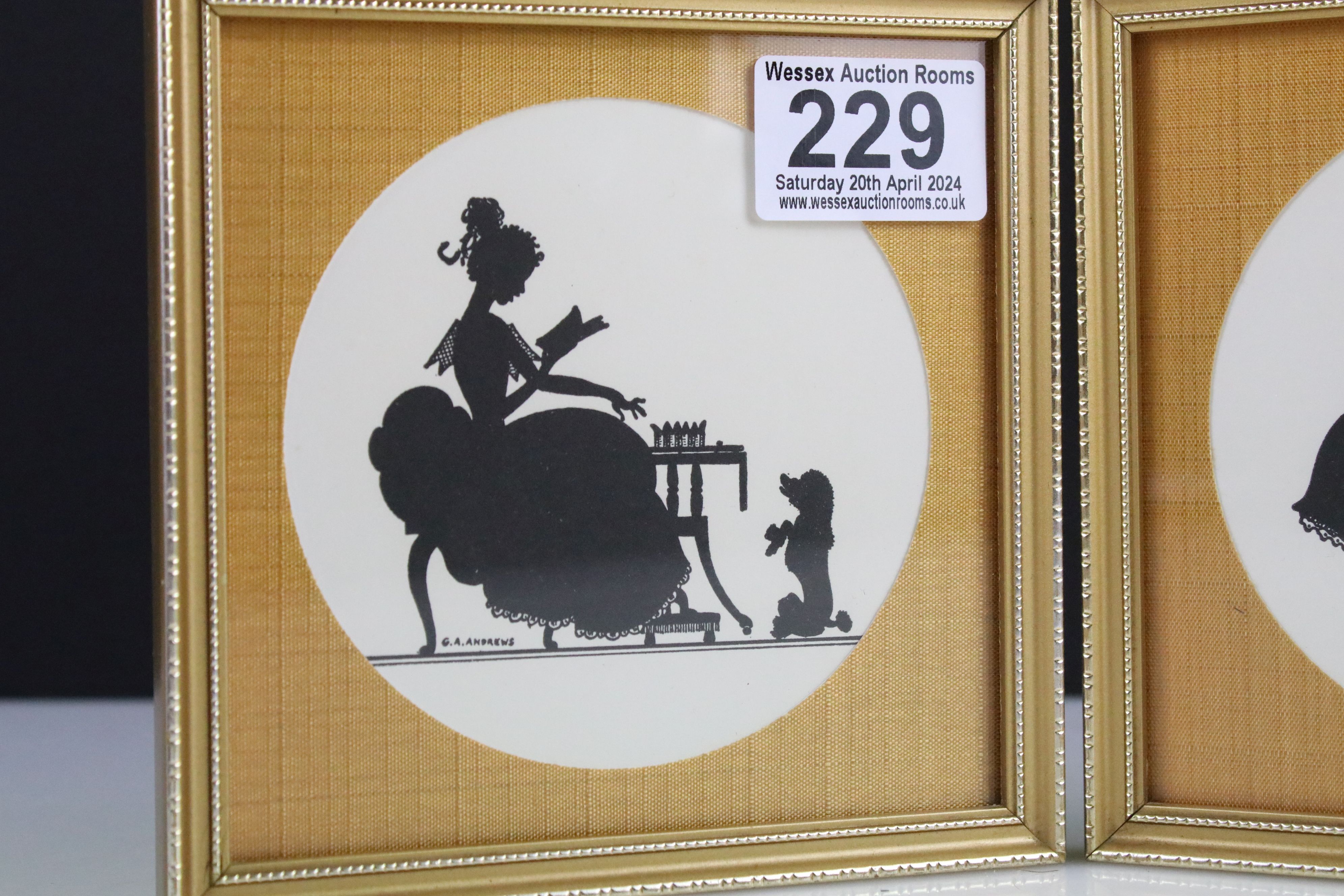 Group of four small silhouette pictures to include two G.A. Andrews examples (approx 10cm diameter), - Image 5 of 6