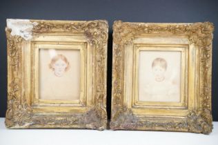 19th century English School, a pair of head and shoulders portrait of girls, each watercolour,