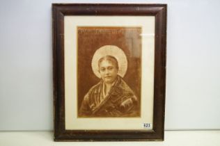 19/20th C framed & glazed pastel portrait of Boulogne Fishwoman, inscribed, 35cm x 24.5cm