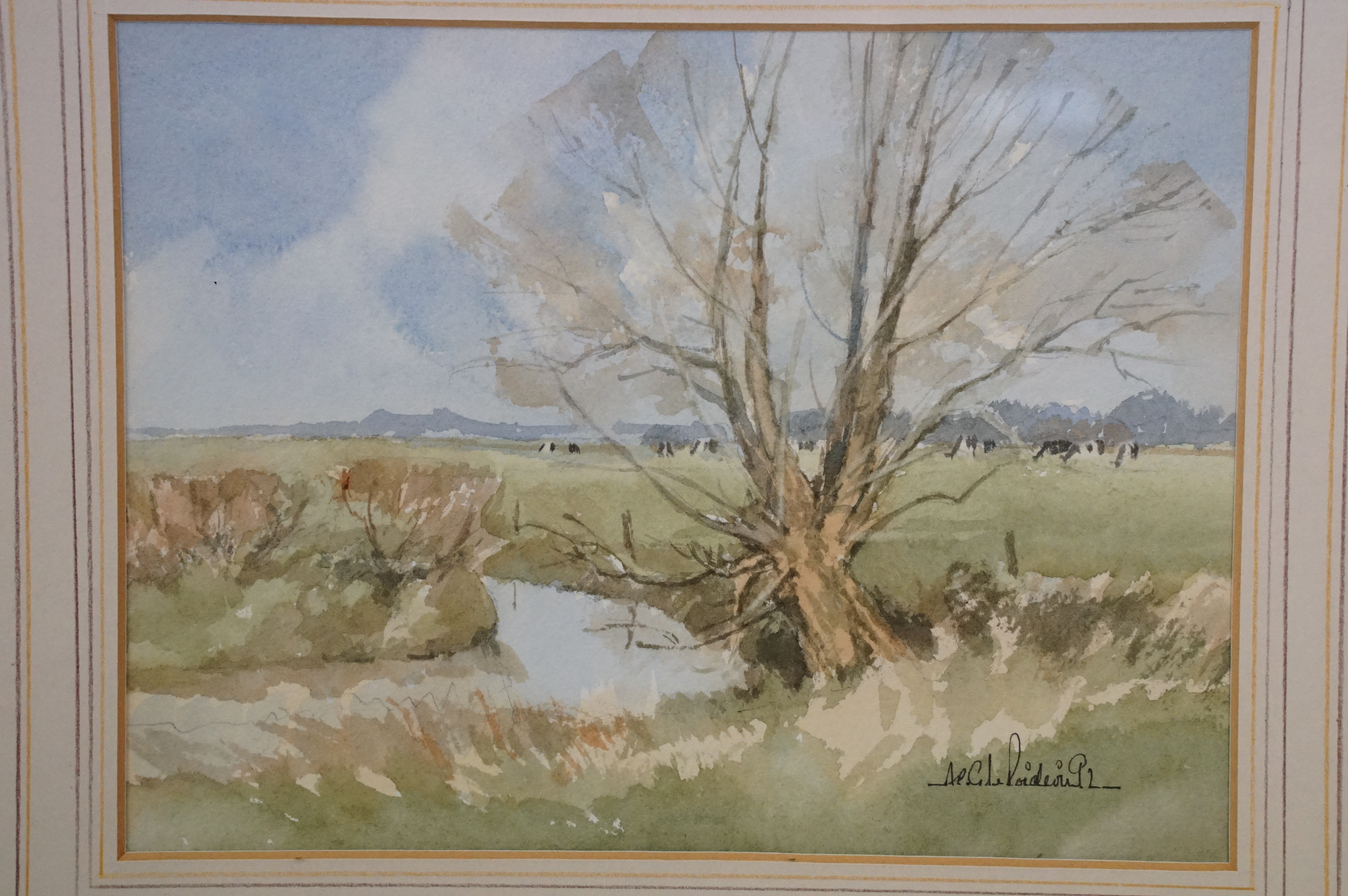 Four water colour paintings signed by Andy Le Poidevin titled 'Downland Snow', 'Slow Stream', 'Sunny - Image 4 of 7