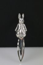 Silver bookmark in the form of Peter Rabbit